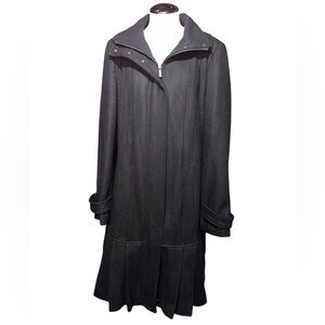 Calvin Klein long wool coat pleated size 6 black old money quiet luxury elegant